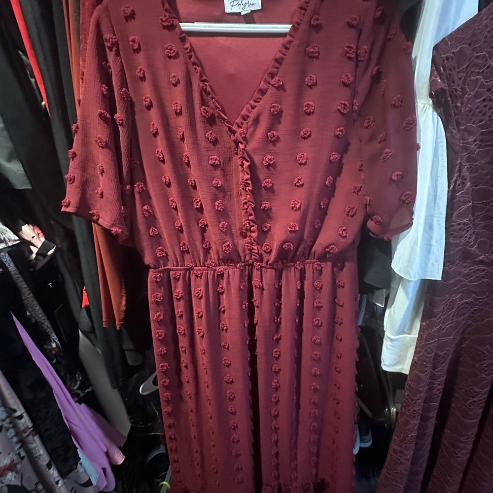 Polagram Deep Red Textured Midi Dress
